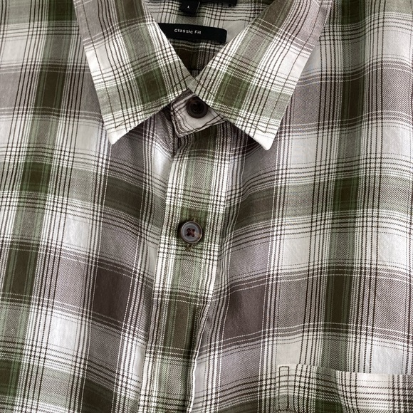 Vince, long sleeve, button up shirt, green and brown plaid size large - Picture 3 of 5